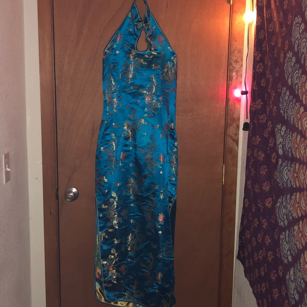 Blue Satin Dragon Dress